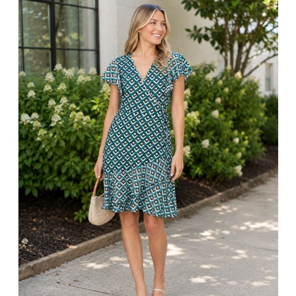DIANE VON FURSTENBERG Avaya Blue Printed Dress Size Small
